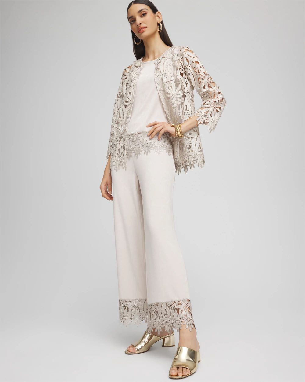 Petite Travelers™ Lace Trim Cropped Pants