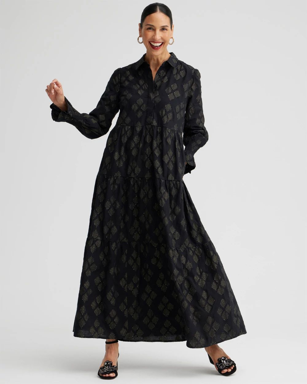 Lurex Tiered Shirt Dress