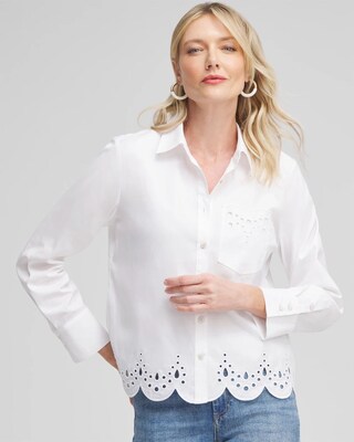 Poplin Eyelet Hem Shirt
