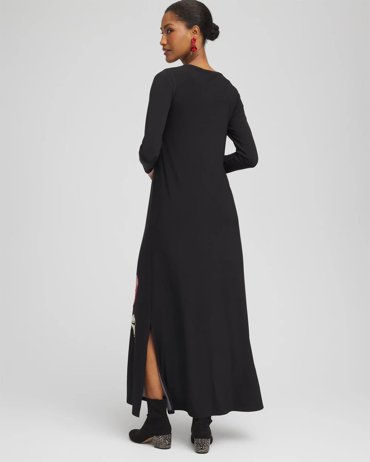 Chico's Embellished Floral Maxi Dress In Black In Black