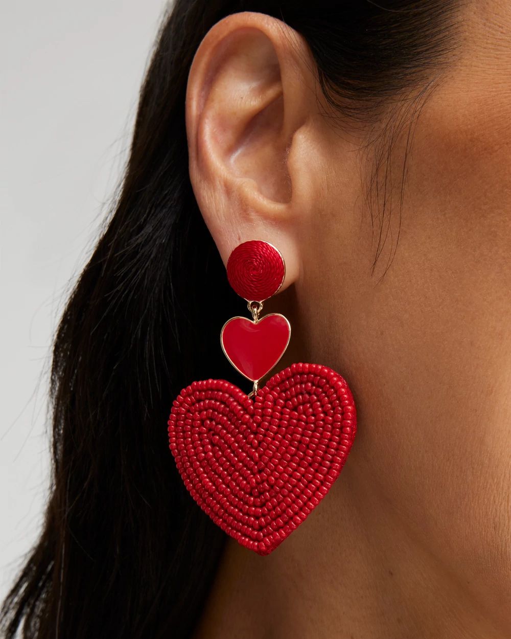 Red Heart Seed Bead Earrings