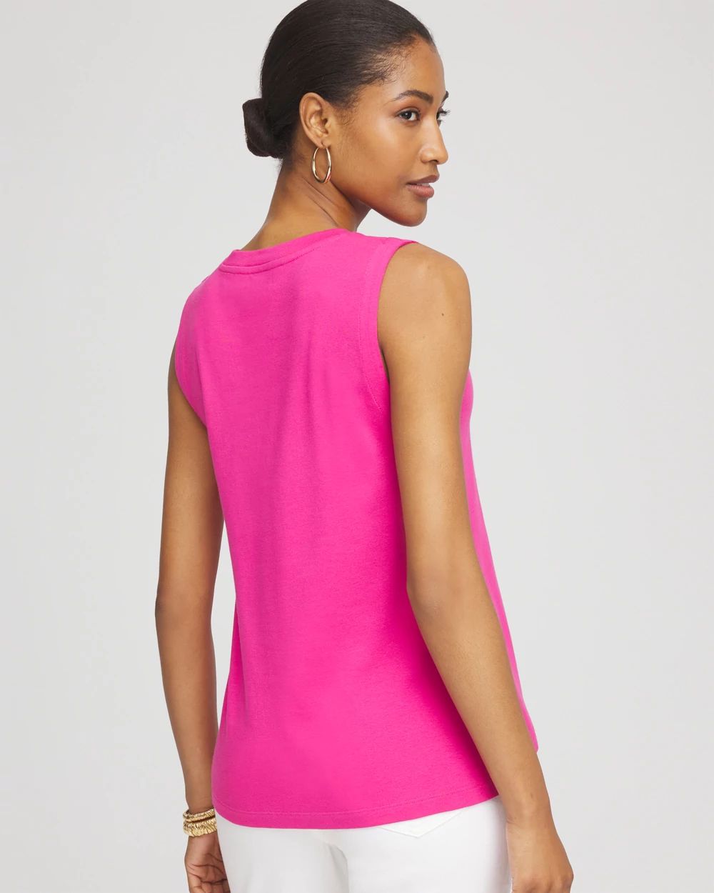 Sleeveless V-Neck Button Tank