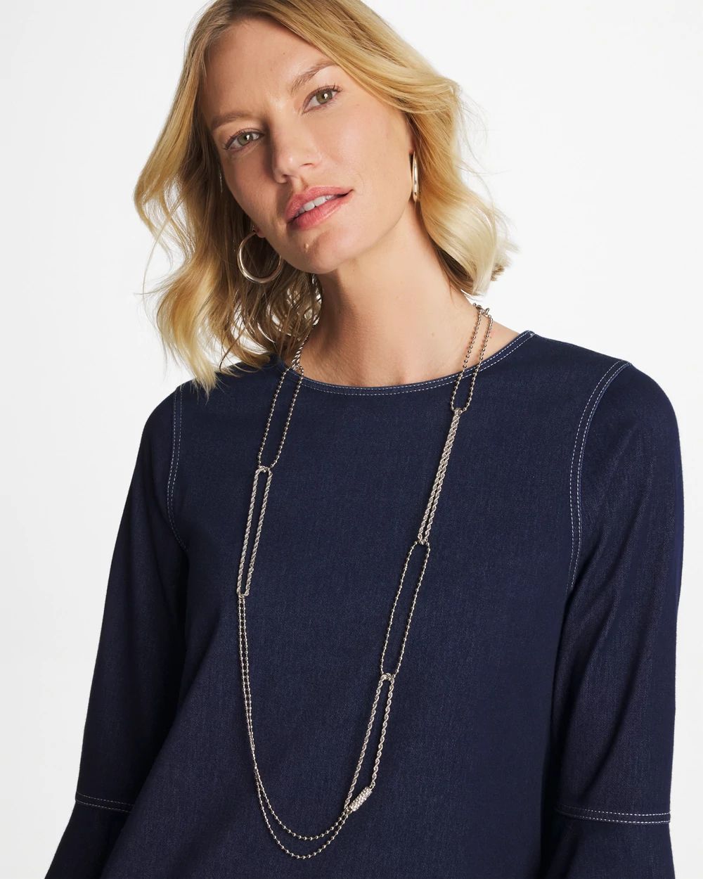 Long Silver Ball Chain Single Strand