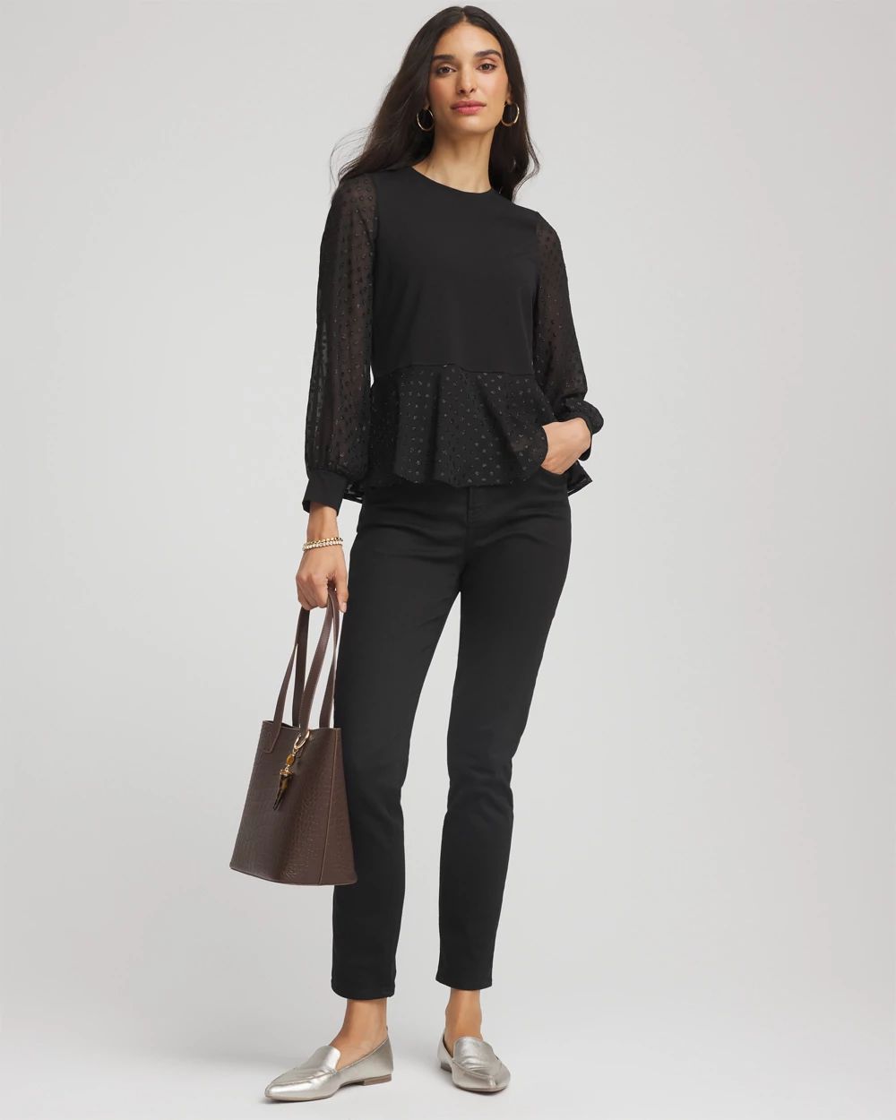 Clip-Dot Peplum Top