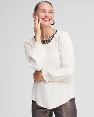 Embellished Scoop Neck Blouse