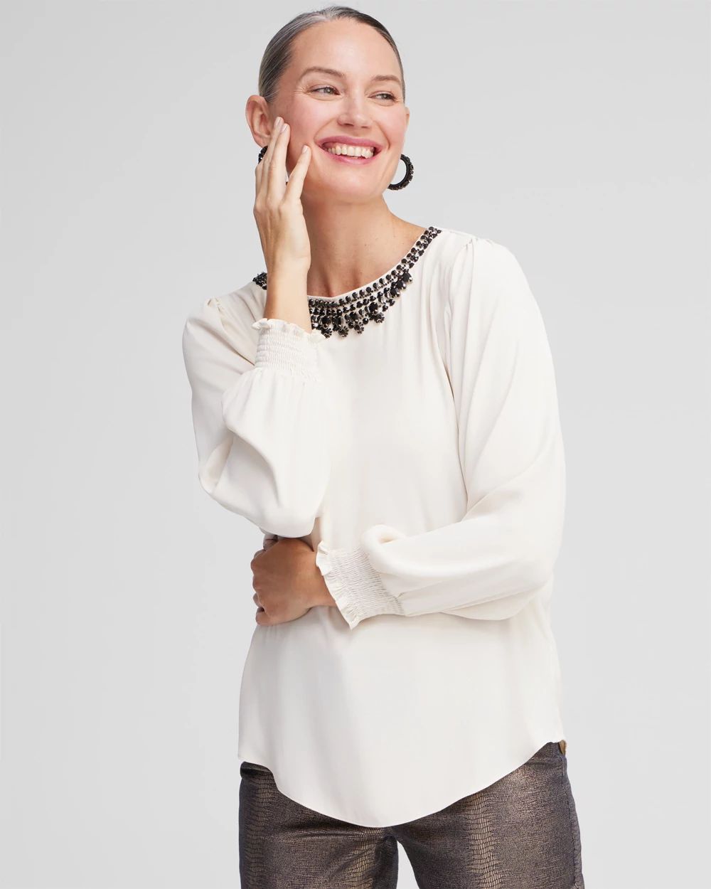 Embellished Scoop Neck Blouse
