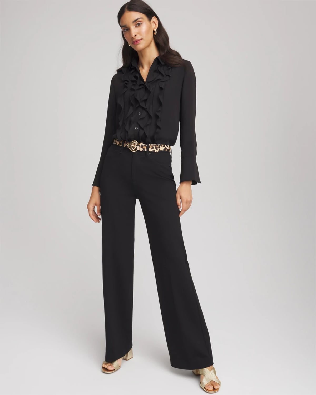 Chico's Five-pocket Wide-leg Ponte Pants In Black In Black