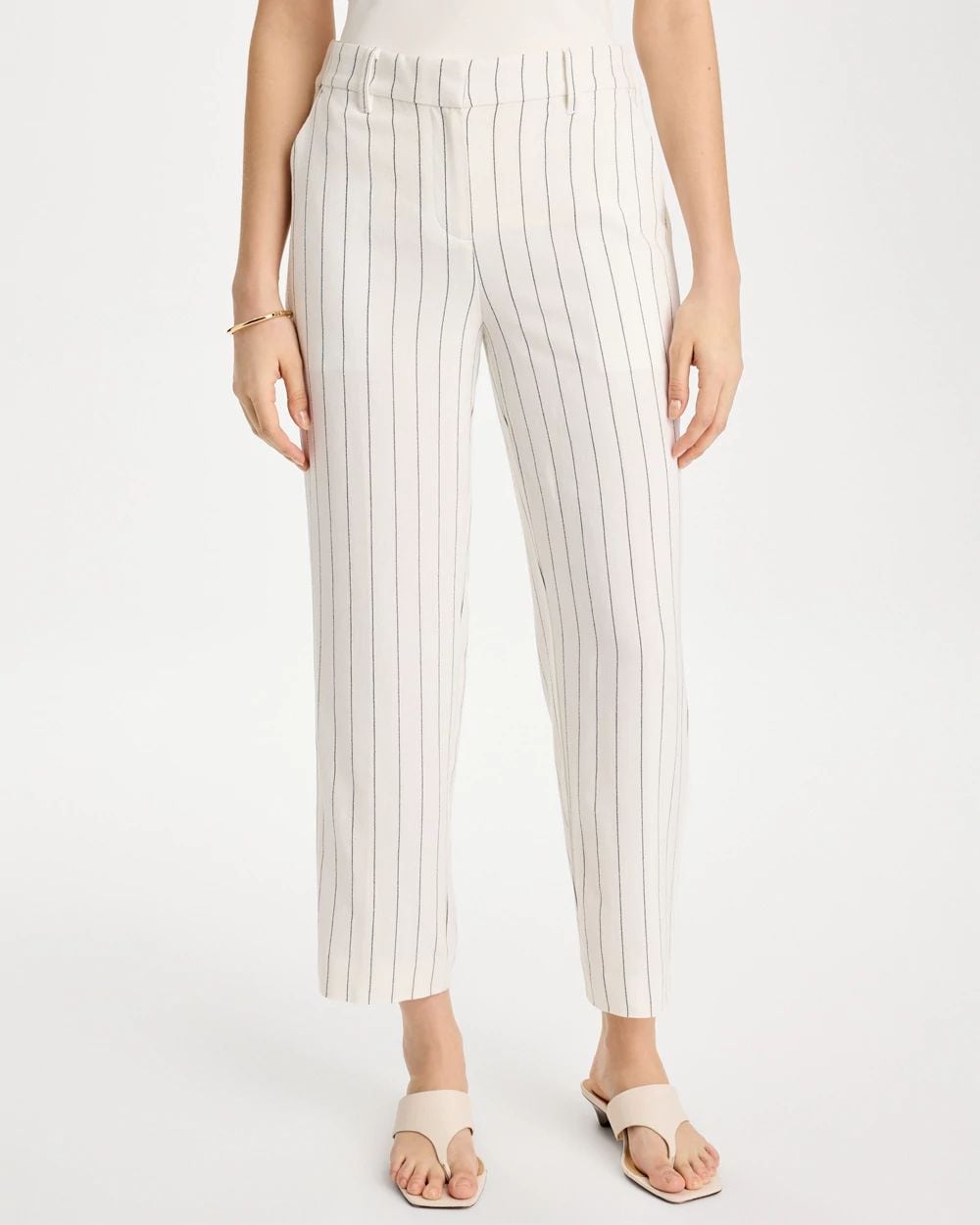 Striped Linen Wide-Leg Ankle Pants