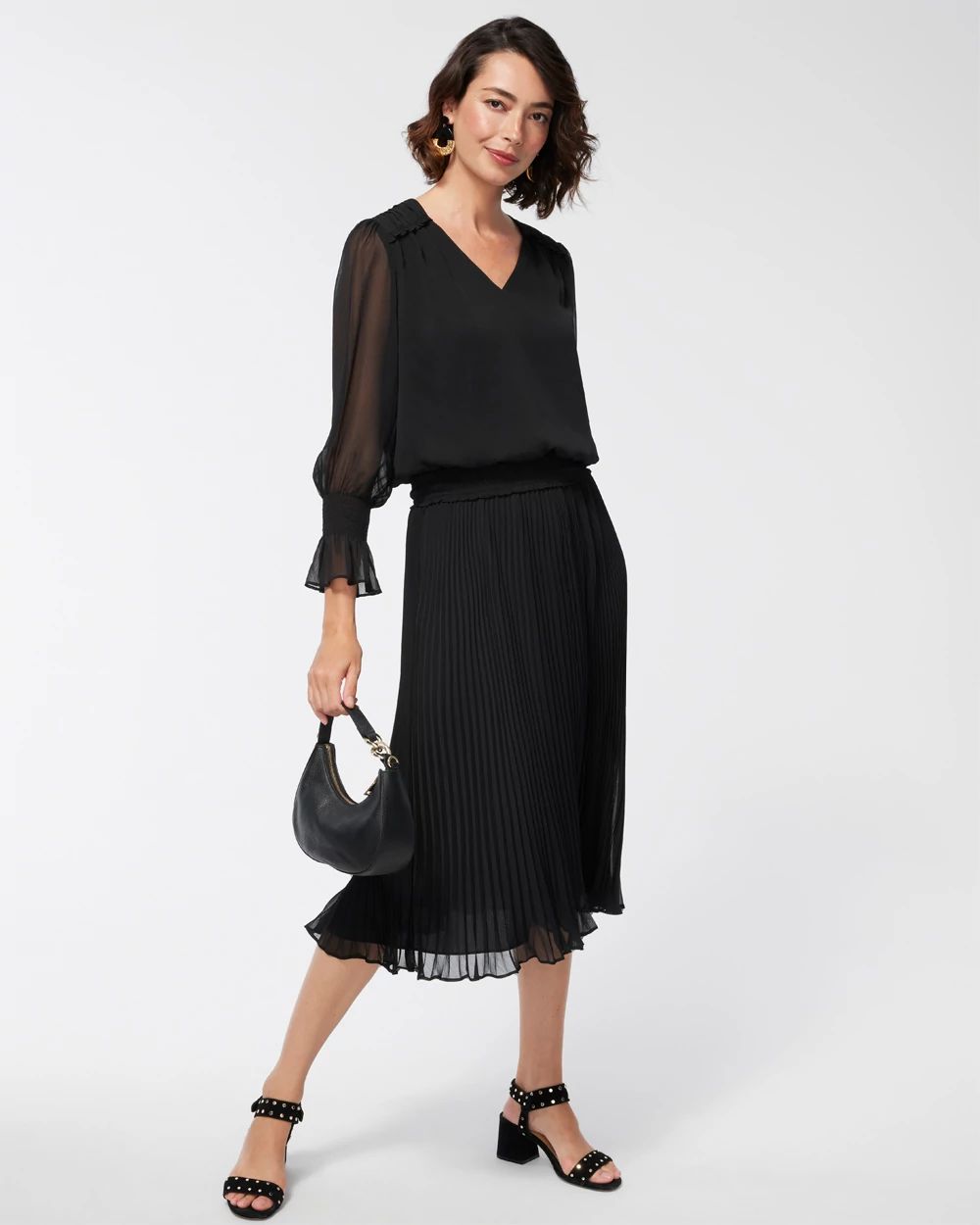 Crepe Pleated Midi Dress