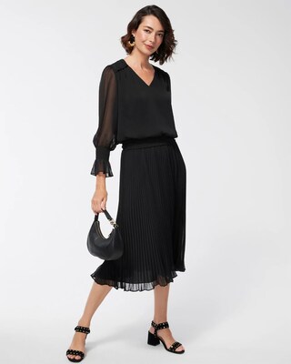 Crepe Pleated Midi Dress