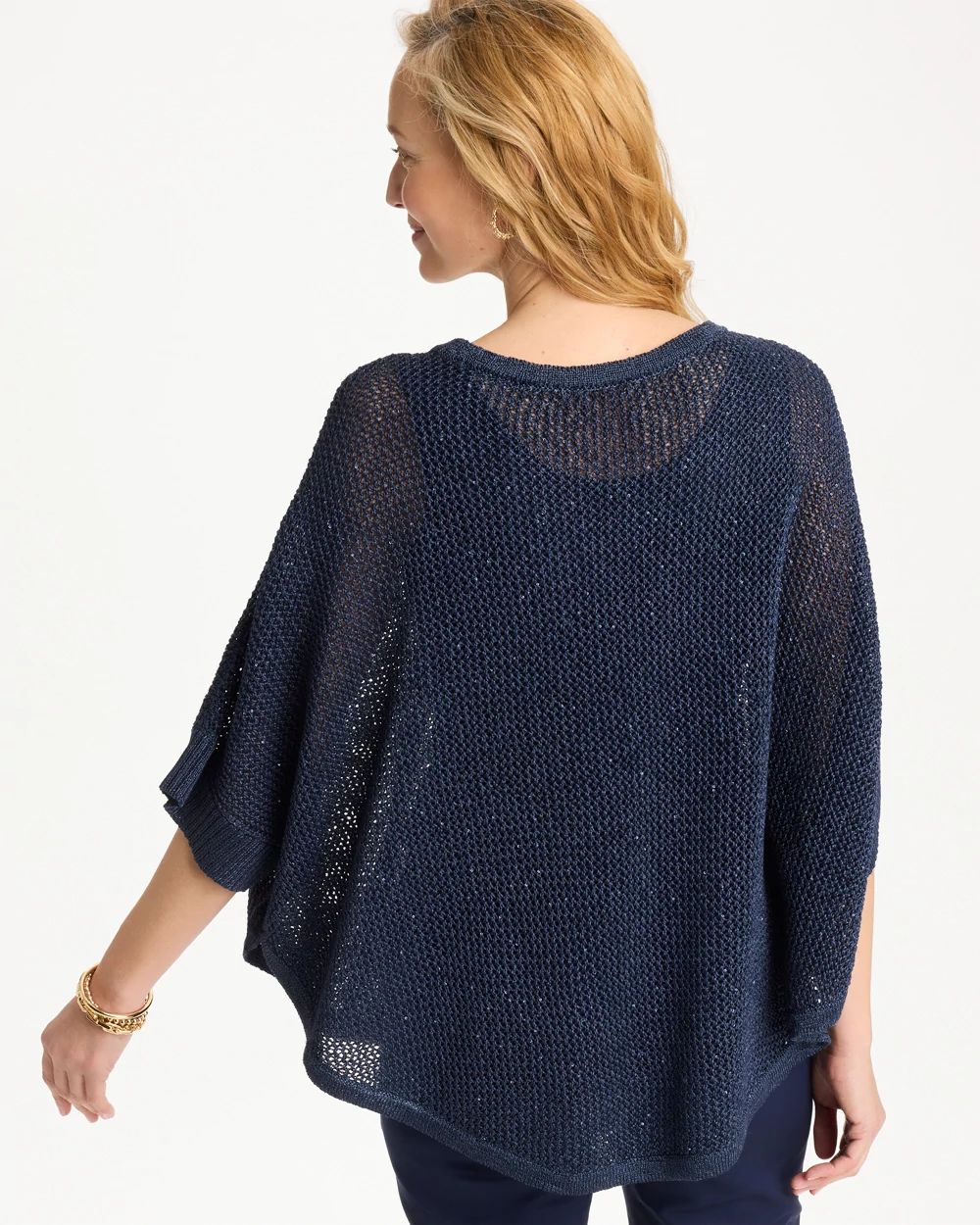 Sequin Boatneck Rounded Hem Poncho