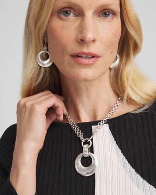 Silver-tone Circle Pendant Convertible Necklace