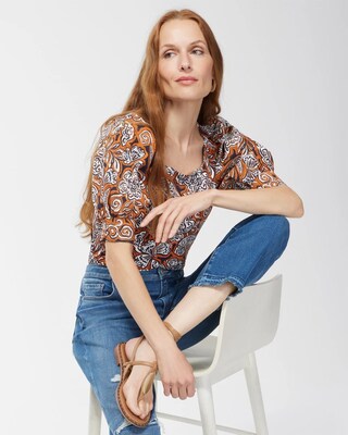 Warm Paisley Square Neck Top