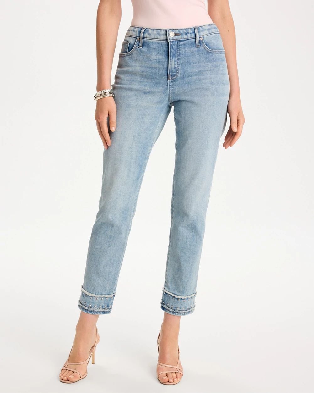 Petite Girlfriend Slim Fray Hem Stud Ankle Jeans