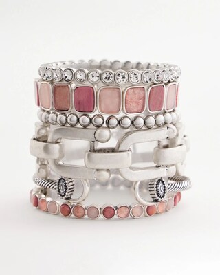 Quartz & Rhodonite Stone Silvertone Square Stretch click to view larger image.