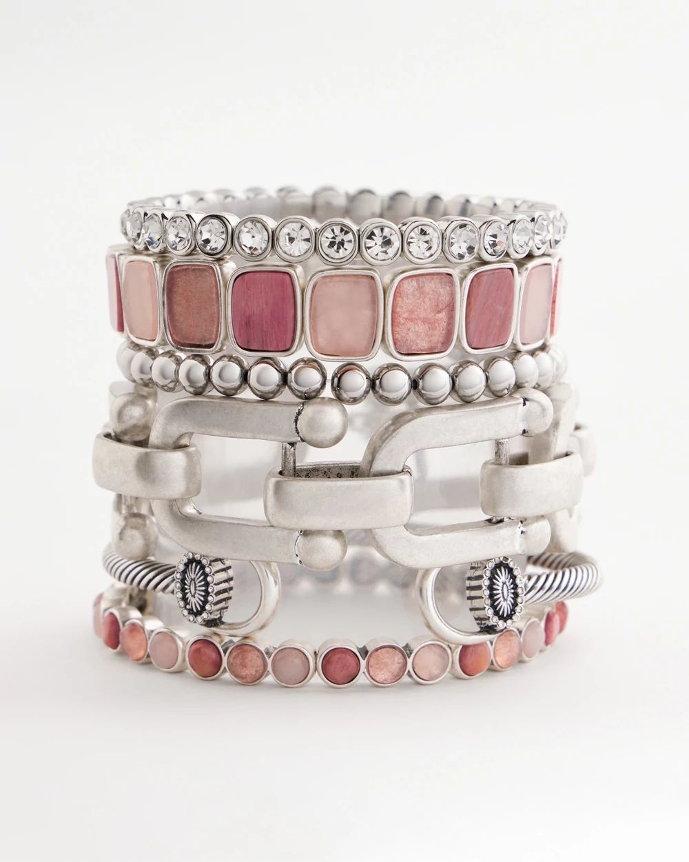 Quartz & Rhodonite Stone Silvertone Square Stretch