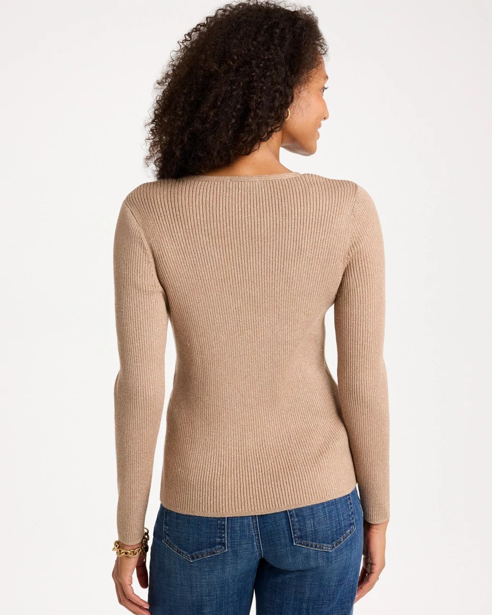 Ella Ribbed V-Neck Pullover Sweater click to view larger image.