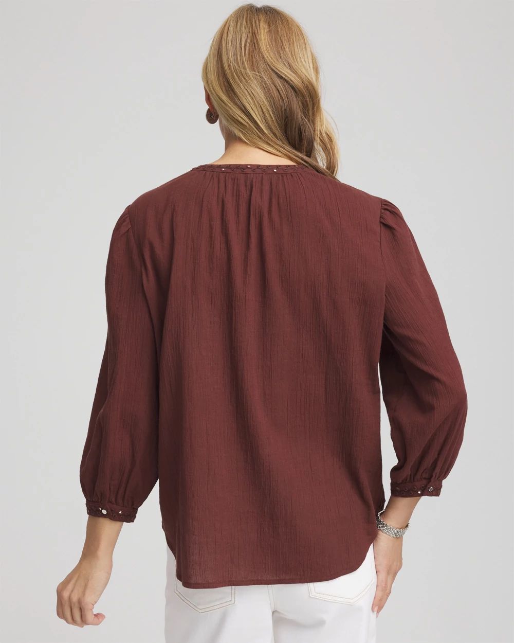 Embroidered Crinkle-Cotton Blouse