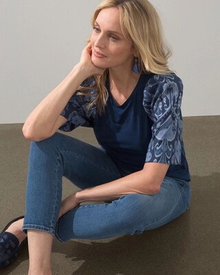 Indigo Ikat Print Sleeve Tee
