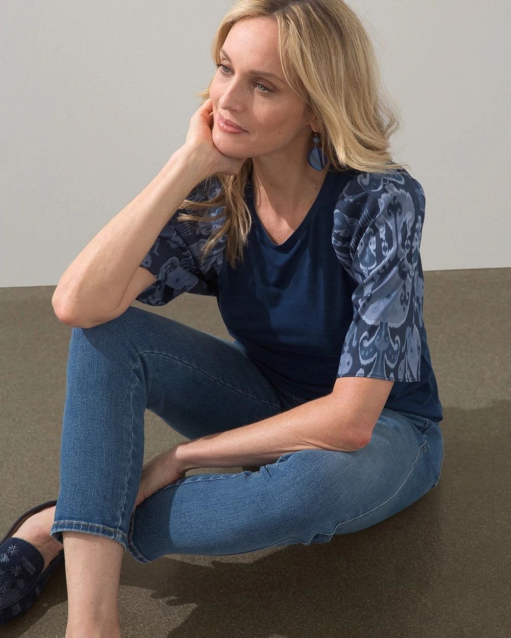 Indigo Ikat Print Sleeve Tee