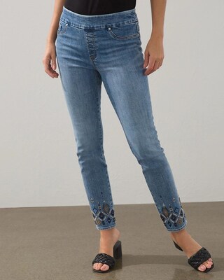 Beaded Hem Pull-On Ankle Jeggings