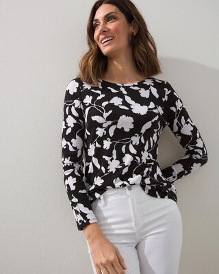 Floral Button Sleeve Slub Tunic