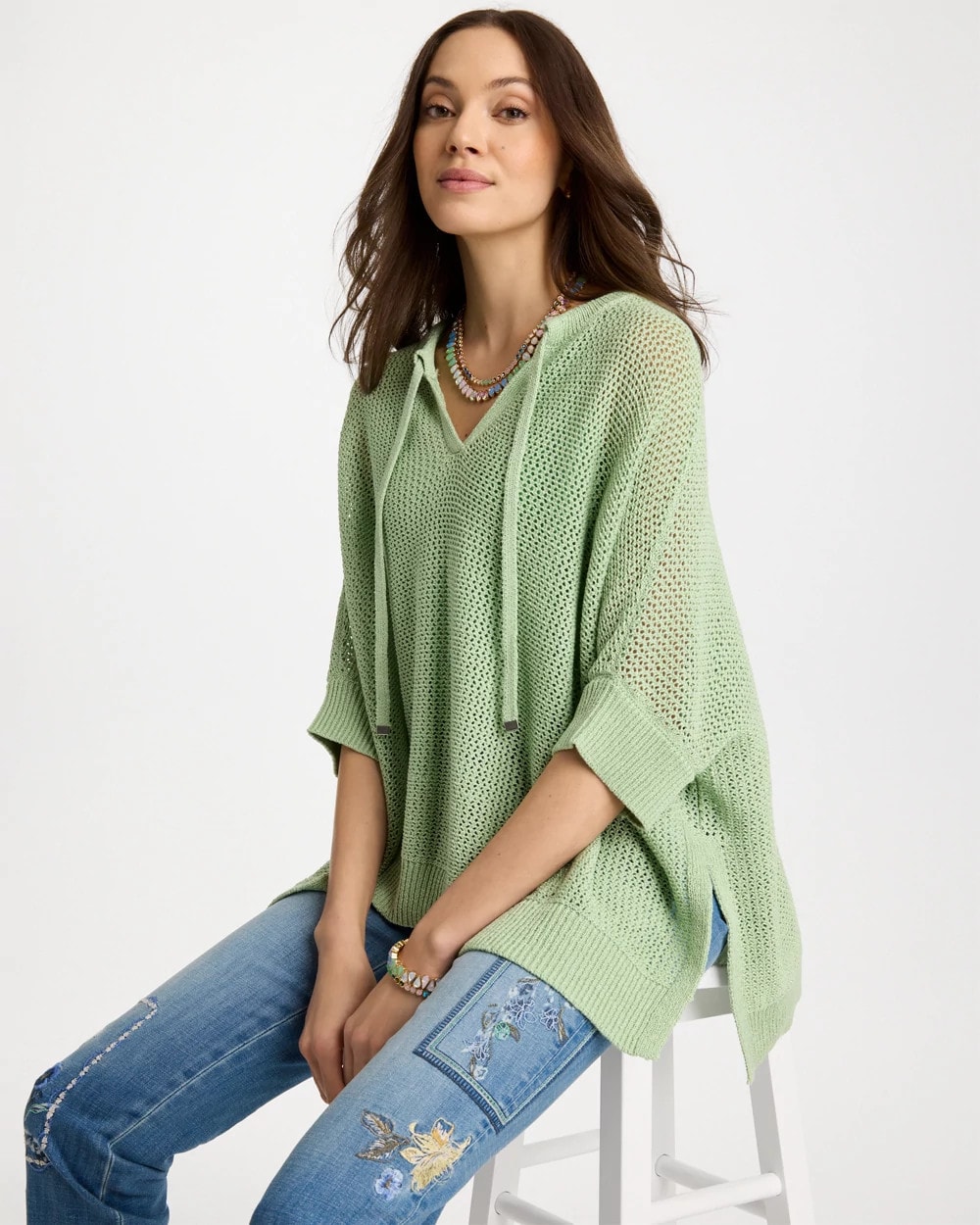 Avocado Artistry Open Knit Poncho