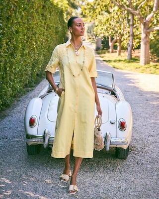 Embellished Linen-Cotton Shirtdress