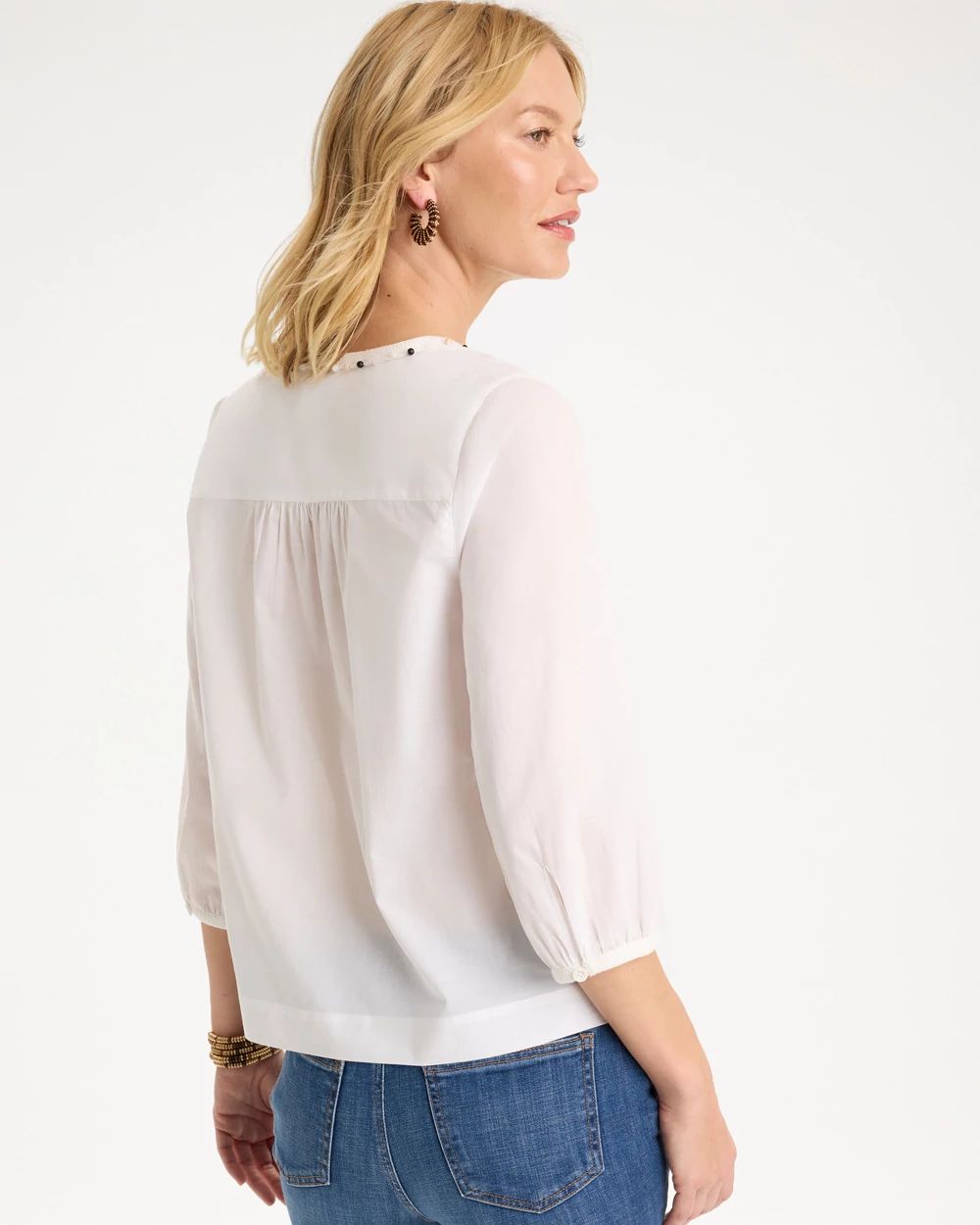 Cotton Hand Beaded Tie-Front Top