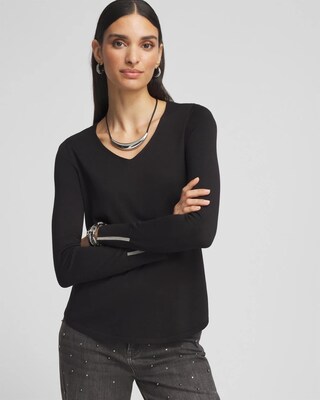 Caviar Trim V-Neck Pullover Sweater
