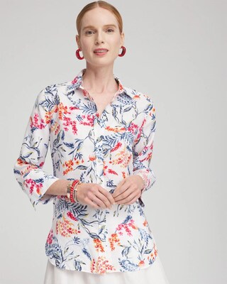 No Iron™ Linen Sealife 3/4 Sleeve Shirt
