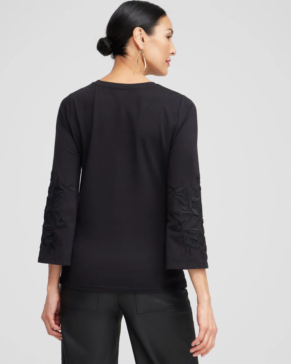 Floral Embroidered Sleeve Tee click to view larger image.