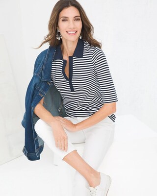 Striped Knit Polo Tee