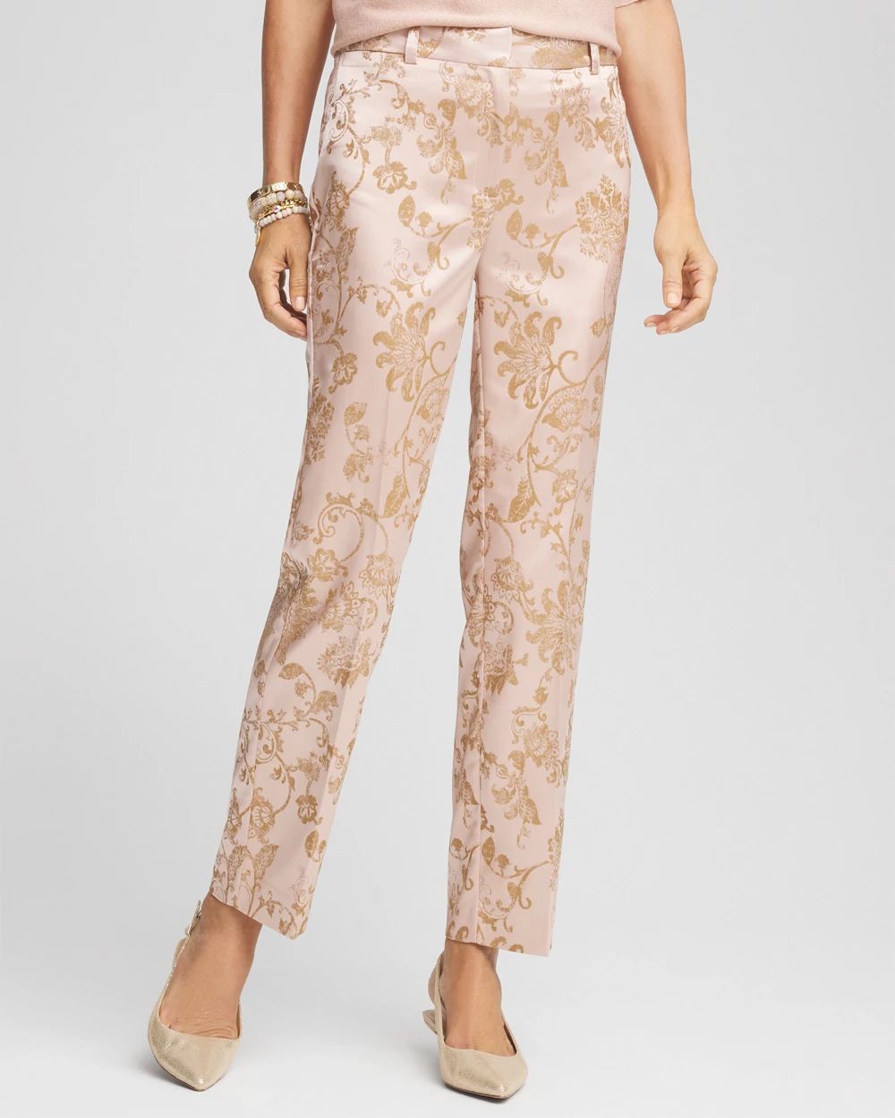 Satin Jacquard Straight Ankle Pants
