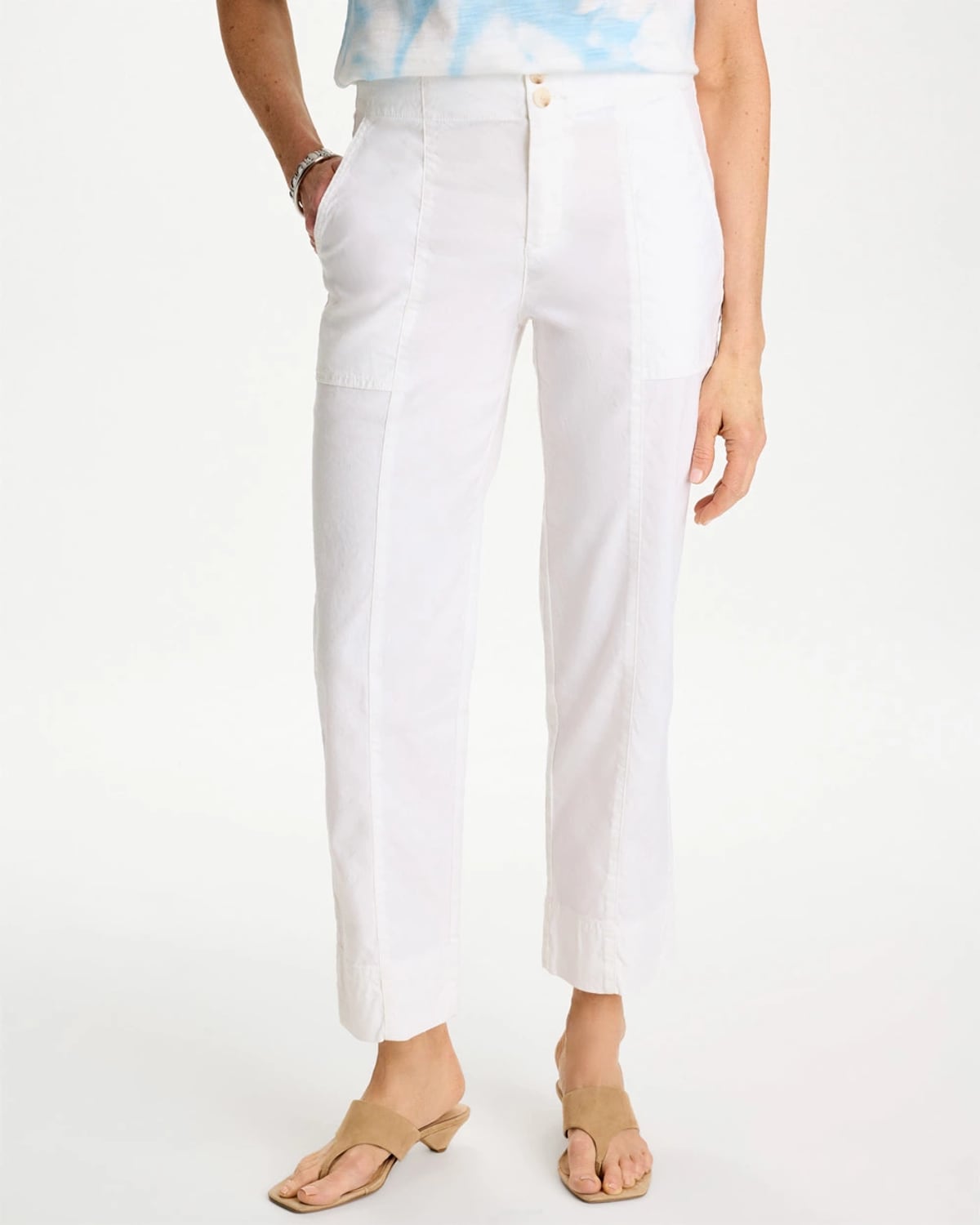 Chico's Relaxed Linen Crop Pants In White