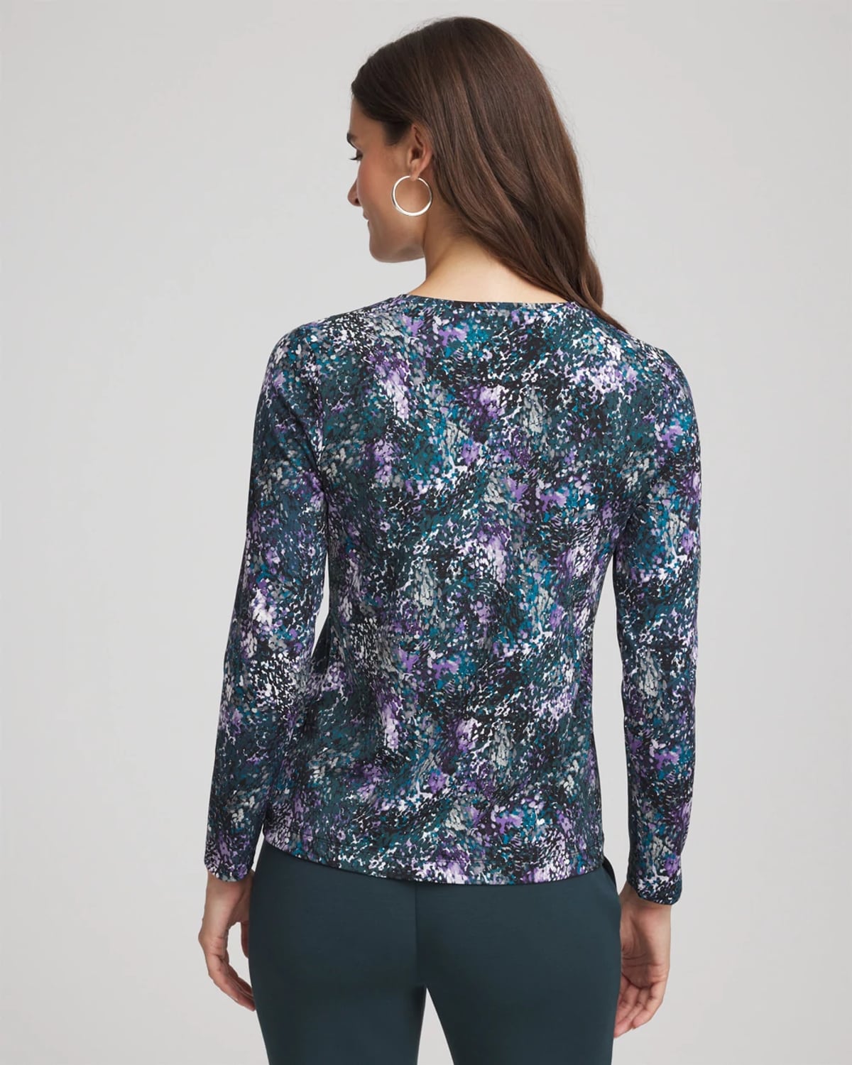 Chico's Soft Brushed Scattered Top In Teal Shadow In Blue