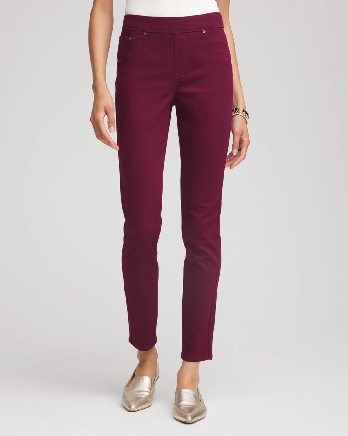 Chico's Pull-on Slim-fit Ankle Jeggings In Deep Chianti In Burgundy