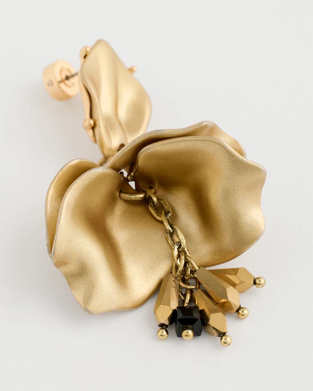 Goldtone Metallic Floral Drop Earrings click to view larger image.