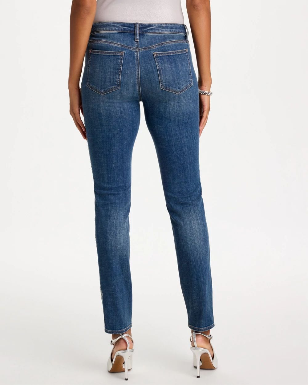 Faux Diamond Embellished Girlfriend Slim Ankle Jeans click to view larger image.