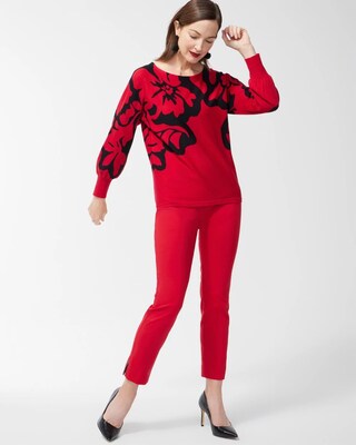Red Print Pullover Sweater