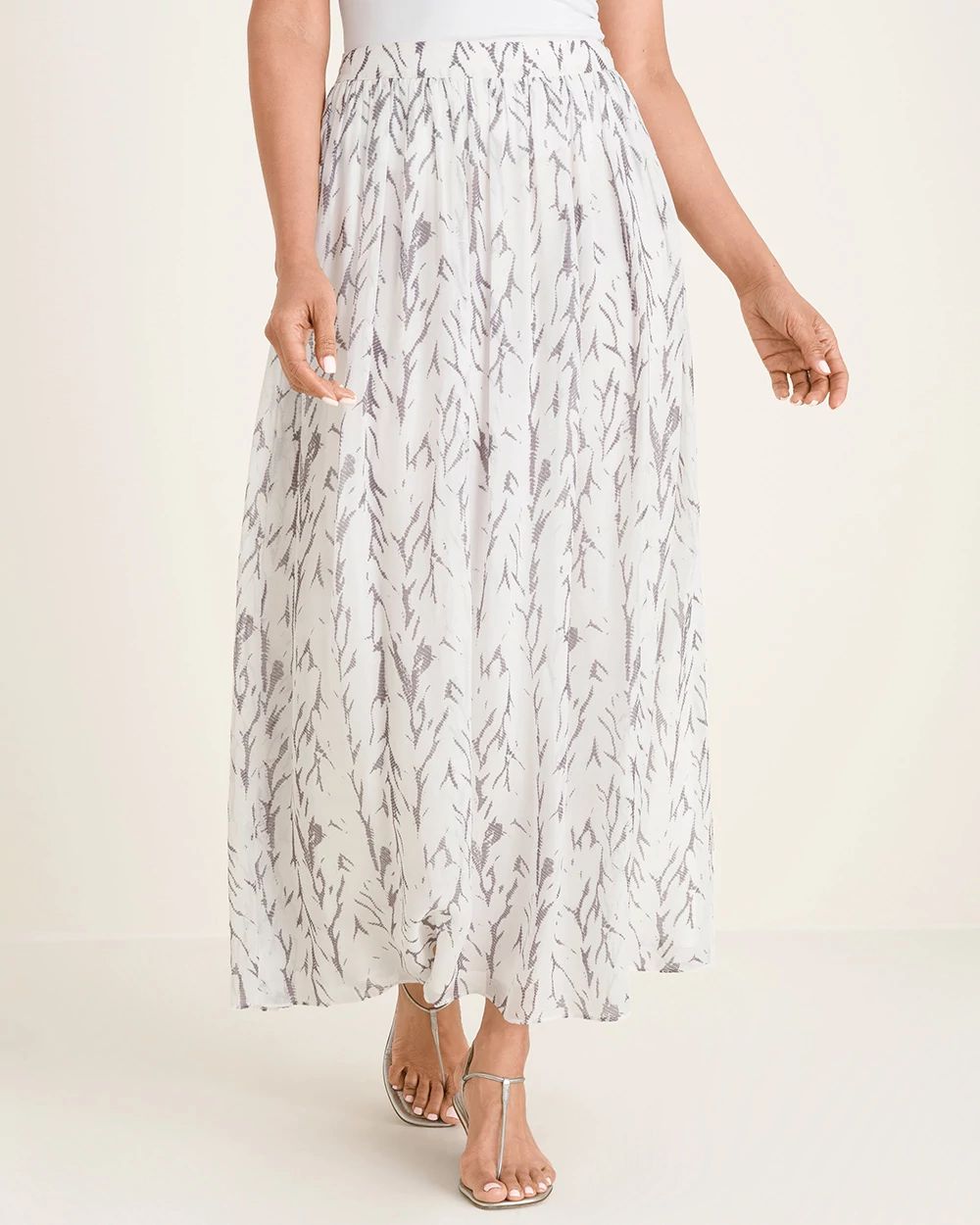 Gathered-Texture Chevron Print Maxi Skirt