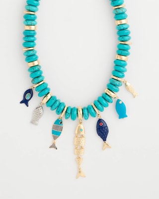 Turquoise Fish Charm Statement Necklace click to view larger image.