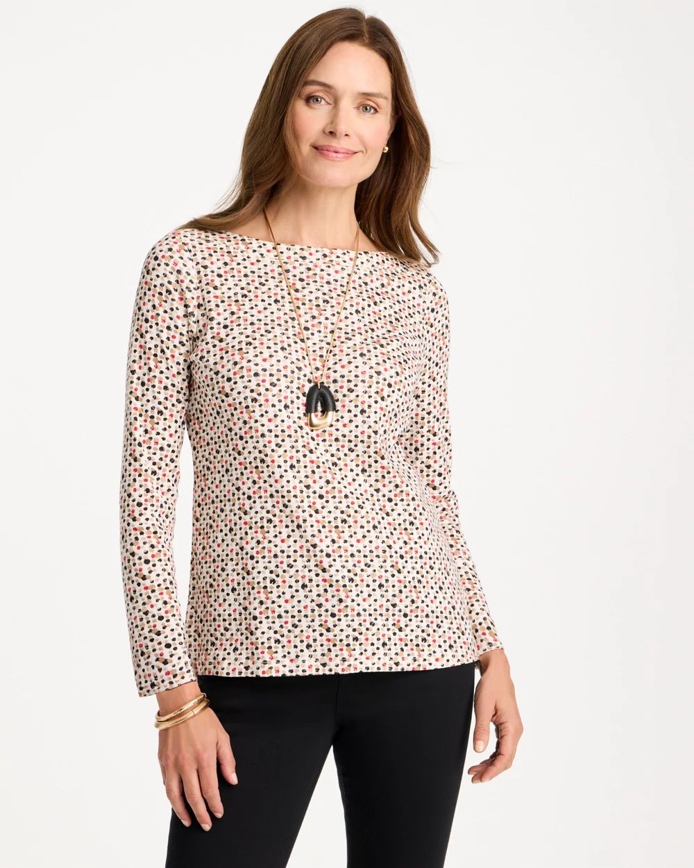 Geo Stretch-Cotton Boatneck Tee