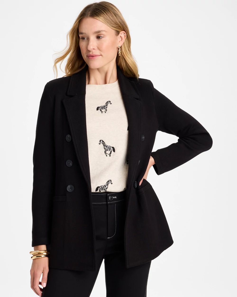 Double-Breasted Sweater Blazer