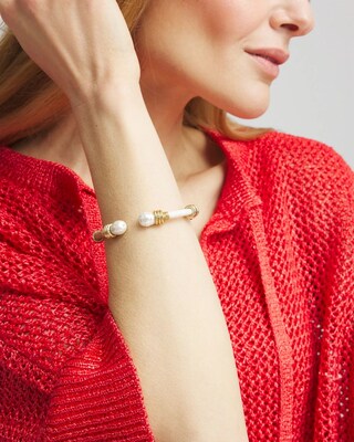 Neutral Raffia & Pearl Wrapped Cuff click to view larger image.