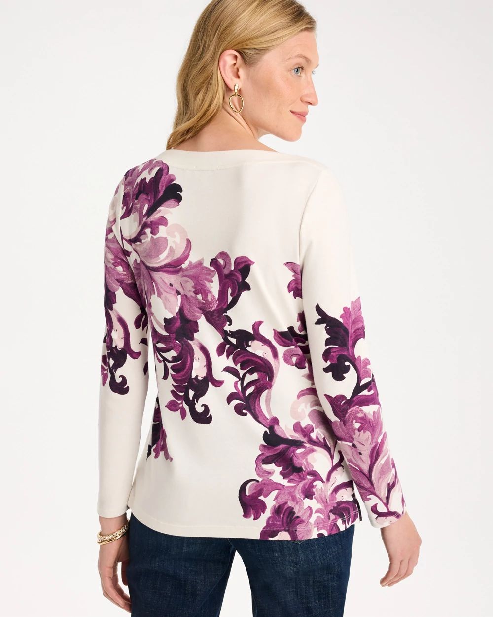 Placed Print Stretch Cotton Boatneck Tunic click to view larger image.