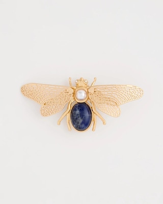 Sodalite Stone Pearl Bee Brooch