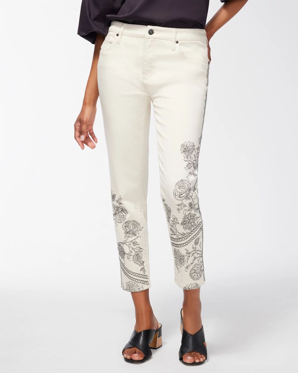 Girlfriend Embroidered Ankle Jeans
