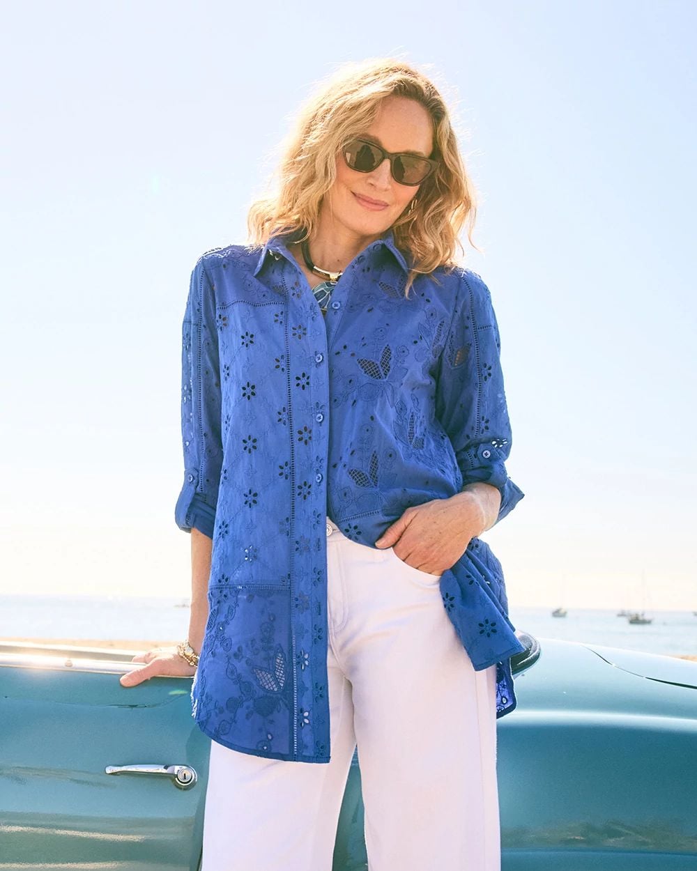 Embroidered Trapunto-Trim Tunic