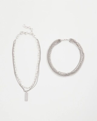 Silver Tone Pave Multistrand Necklace click to view larger image.